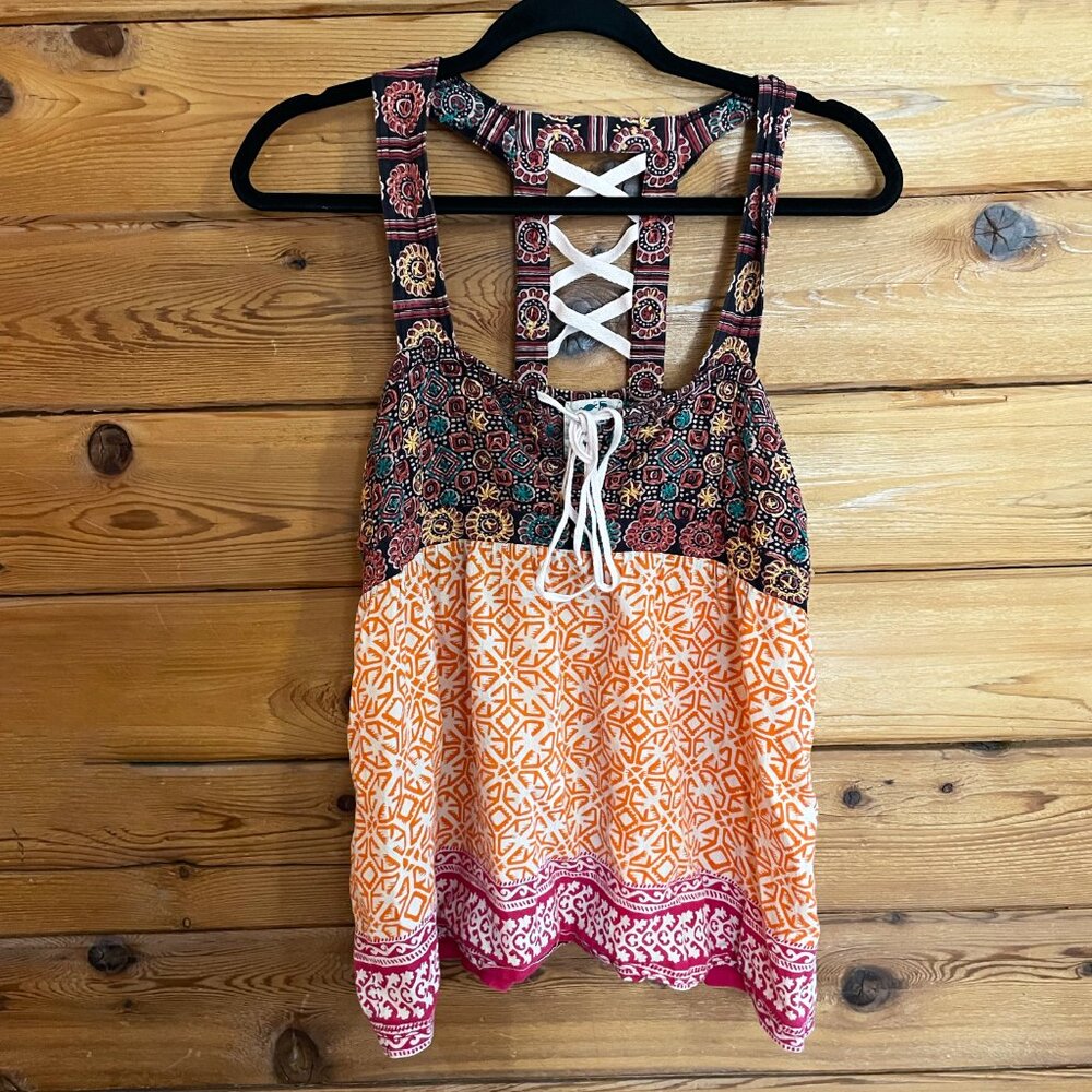 Free People Multicolor Printed Lace-Up Tank Top
